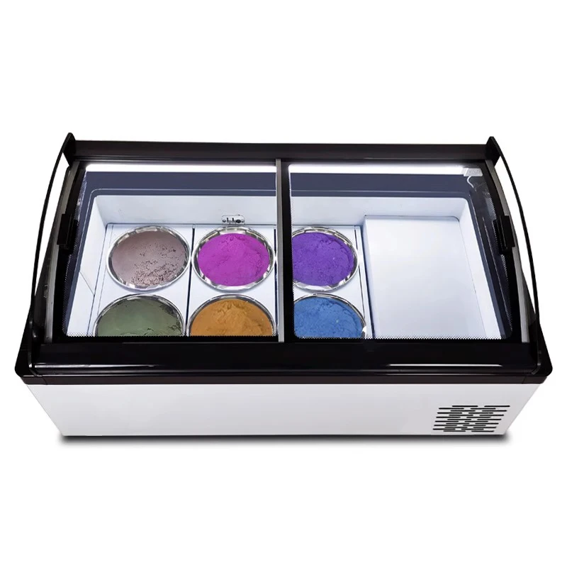 Vitrina comercial para helados refrigerados, 6 barriles, congeladores de helados duros, apertura de forma personalizada