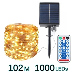 1000LEDs Remote LED Solar String Fairy Lights Outdoor Path Garland Lamps Patio Waterproof Christmas Wedding Garden Street Decor