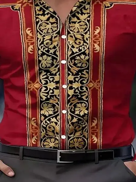 

Мужская модная рубашка с длинным рукавом и принтом, двубортная, из полиэстера, не требует глажки, свободного кроя, для повседневной носки