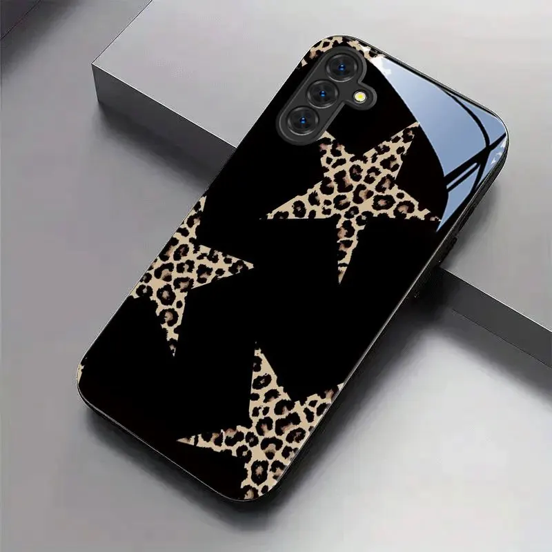 Leopard Star Glass Phone Case Suitable for Samsung Galaxy S26 S25 S24 S23 S22 S20 FE/Ultra/Plus Anti Drop Back Cover