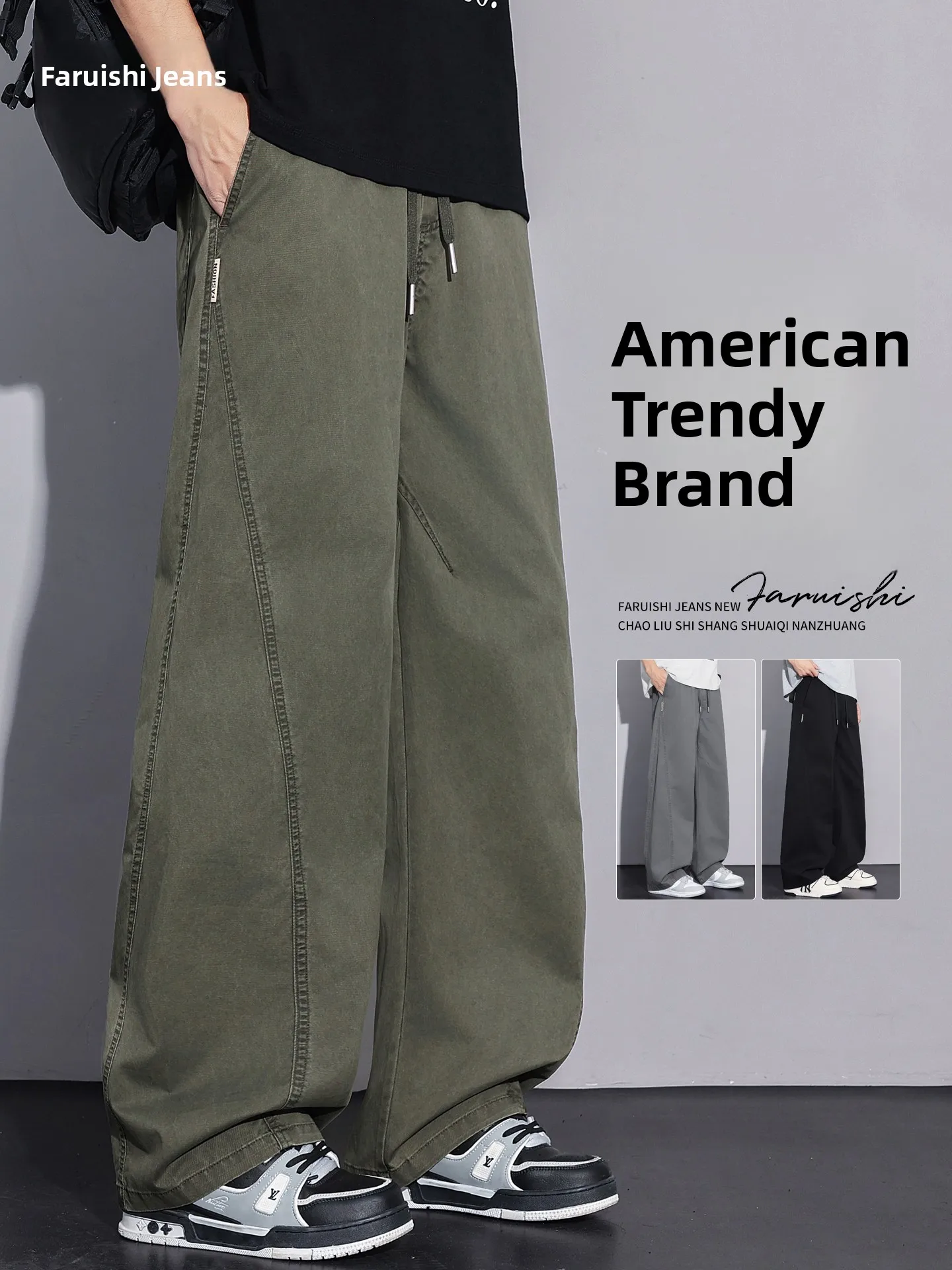 

Men's Casual Cotton Work Trousers Straight Leg Loose Fit American Sle Spring Autumn Faion Brand Knife Casual Pants