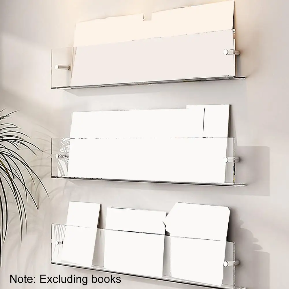 Acrylic Book Shelf Wall Mount Shelf Magazine Rack Reading Display Rack Wall Decoration Storage Bookshelves Literature Organizer