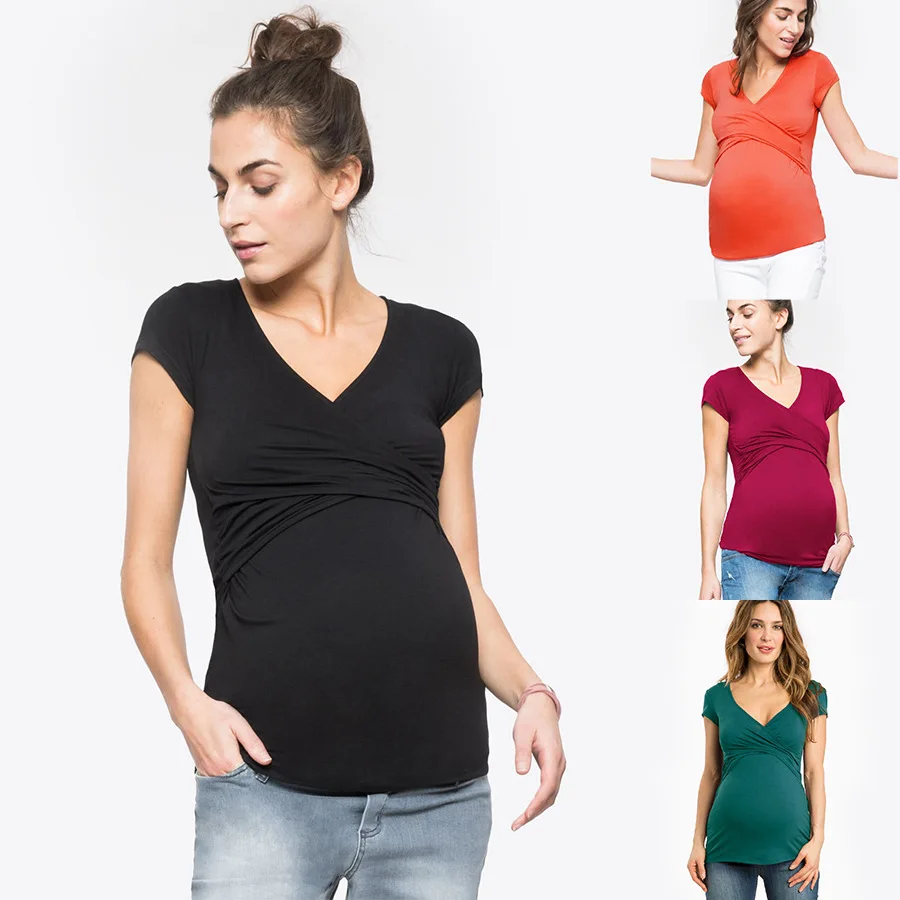 

Pregnant Women T-shirt Maternity Blouse Breastfeeding Casual Short Sleeve Tops Striped Pregnancy Breastfeeding Nursing Shirt