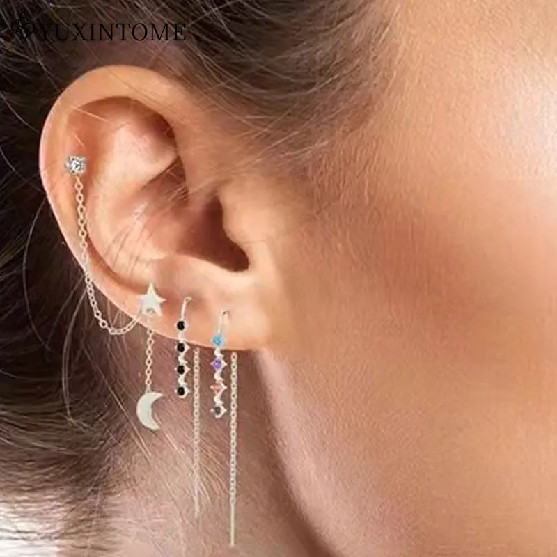 925 sterling silver ear needle with diamond tassel ear wire earrings 60mm length earrings fashion retro party jewelry gifts