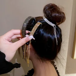 Shiny Rhinestone Tassel Hair Clip Fashion Crystal Hair Claws Silver Gold For Women Girls Hair Styling Ponytail Hair Accessories