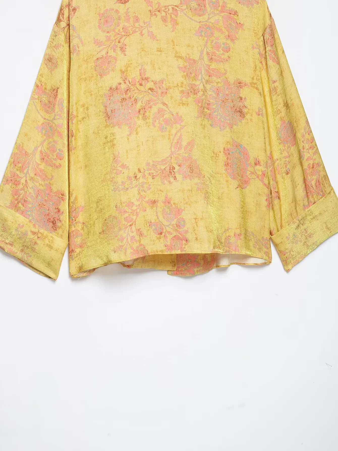 BSAY 2026 Retro-Blumenmuster Damen Neue Chinesische Bluse mit Stehkragen und Froschknopfverschluss mit Passender Plissierter Weitenhose – Detail 9