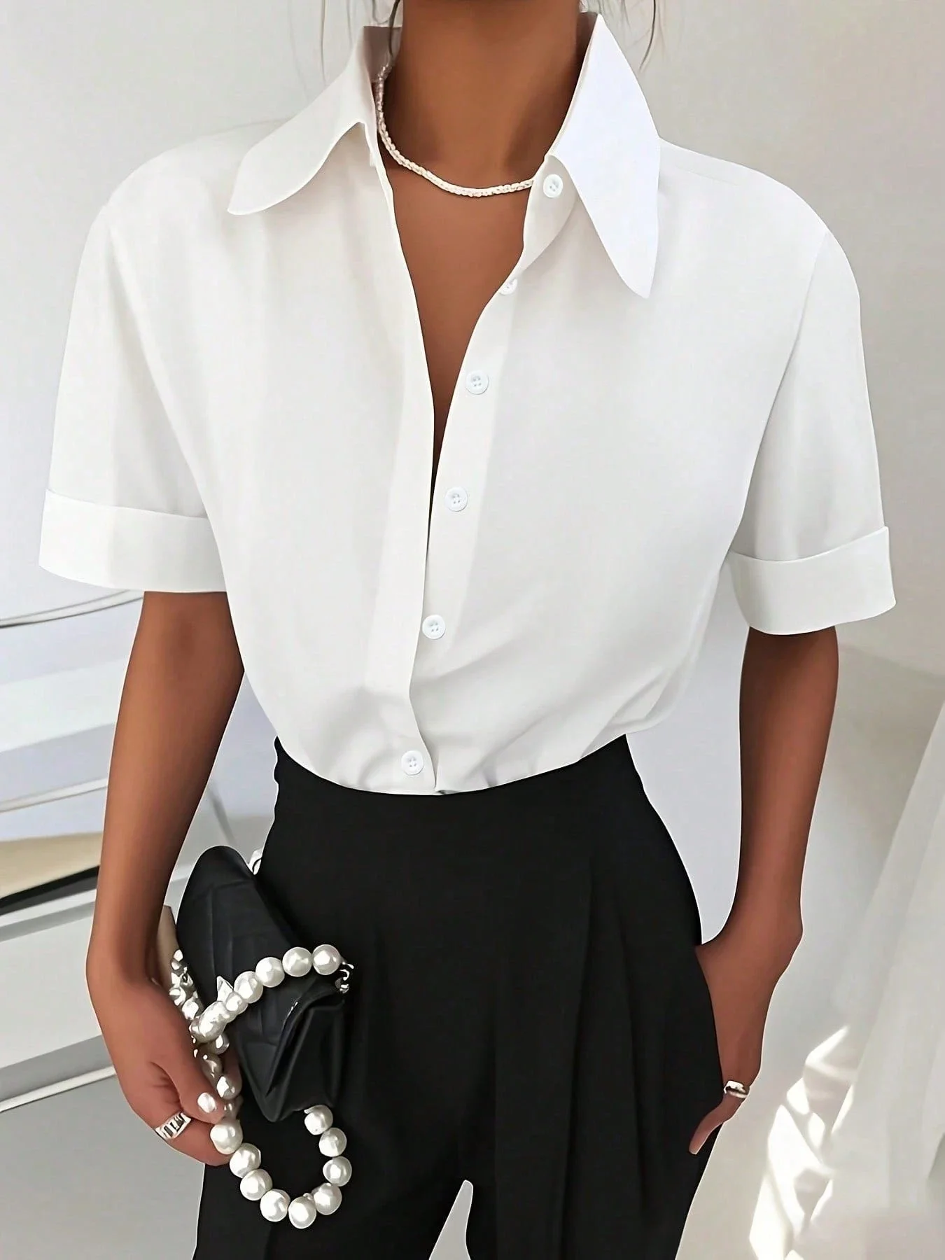 

Женская белая рубашка с коротким рукавом на пуговицах, повседневная, офисная, элегантная