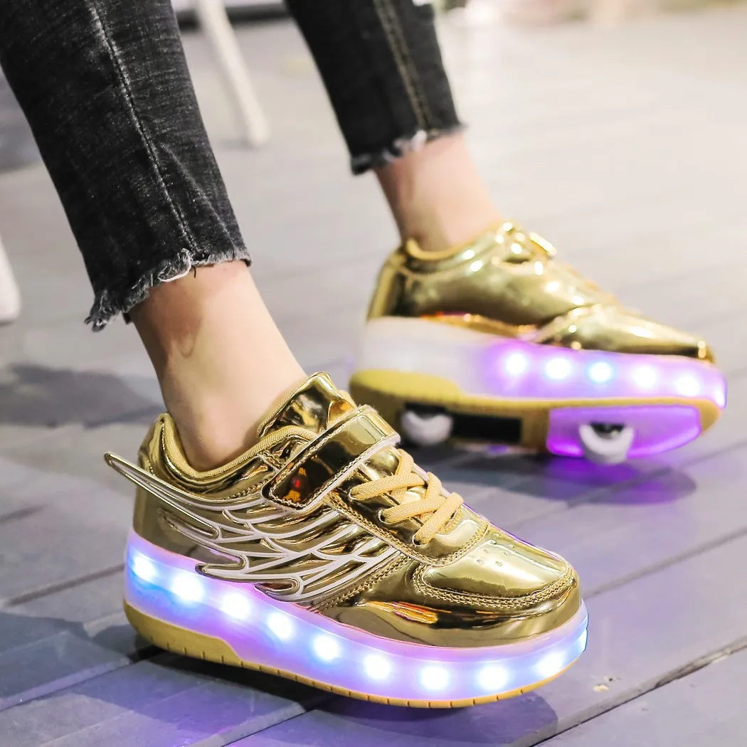 Rechargeable children's luminescent walking shoes, double wheeled shoes, boys and girls' shoes, ice skates, roller skates