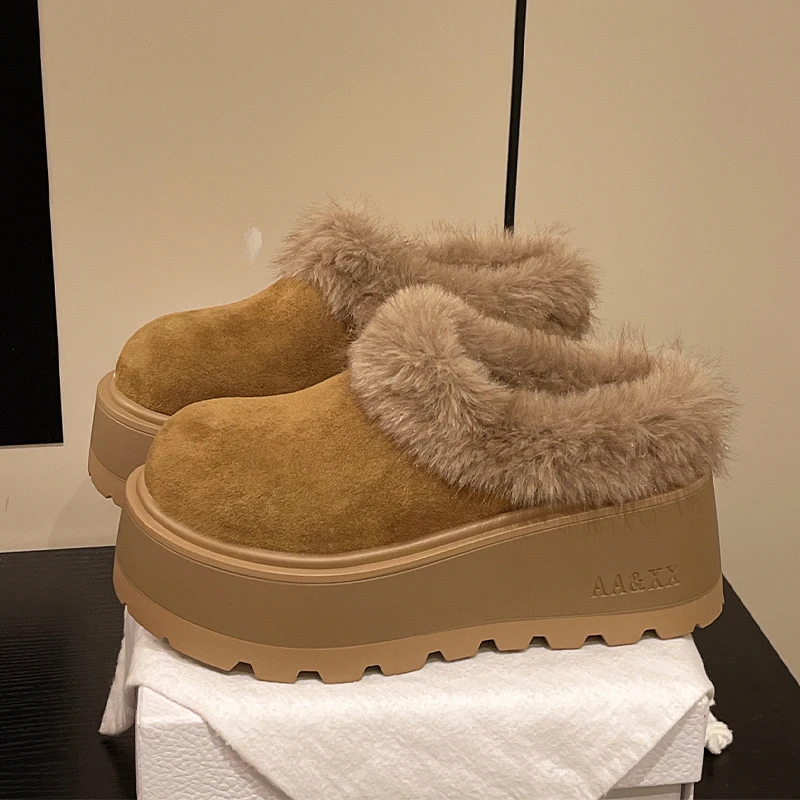 الفراء الأحذية النسائية الدافئة شباشب على الموضة الجلد المدبوغ منصة البغال أحذية 2025 أحذية الشتاء أحذية رياضية غير رسمية قصيرة أفخم الثلوج بوتاس موهير #4