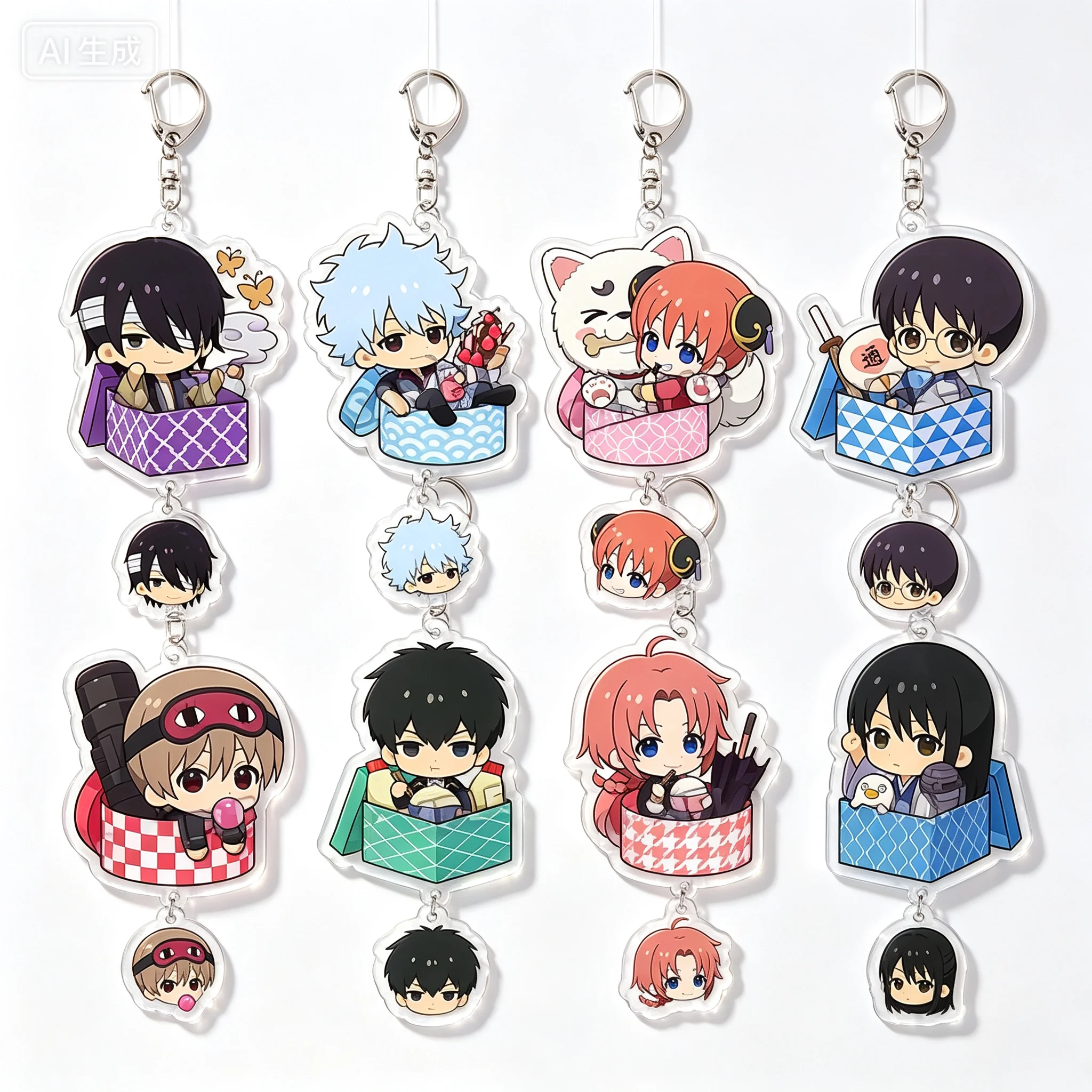 Anime Gintama Gintoki Sakata Shinpachi Shimura Q-Style Acrylic Pendant Keychains Bag Decorations Festivals Gifts