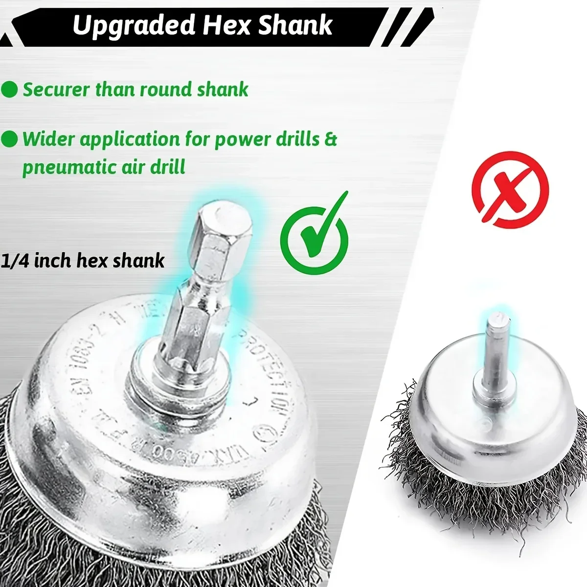 Wire Brush Wheel Cup Brush Set Wire Brush for Drill 1/4 Inch Hex Shank 0.012 Inch Coarse Carbon Steel Crimped Wire Wheel Tools