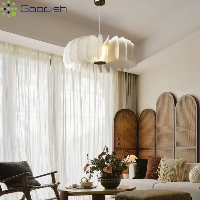 Minimalist Industrial Cream LED Pendant Light Circular Art Indoor Lamp Creative Piece for Living Room Home Decor Chandelier