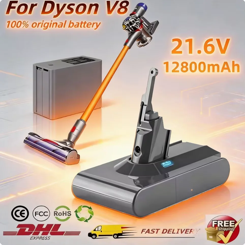Batterie de remplacement au lithium 12800mAh pour Dyson V8, compatible avec Dyson V8 SV10, V8 Animal, V8 Absolute, V8 Motorhead