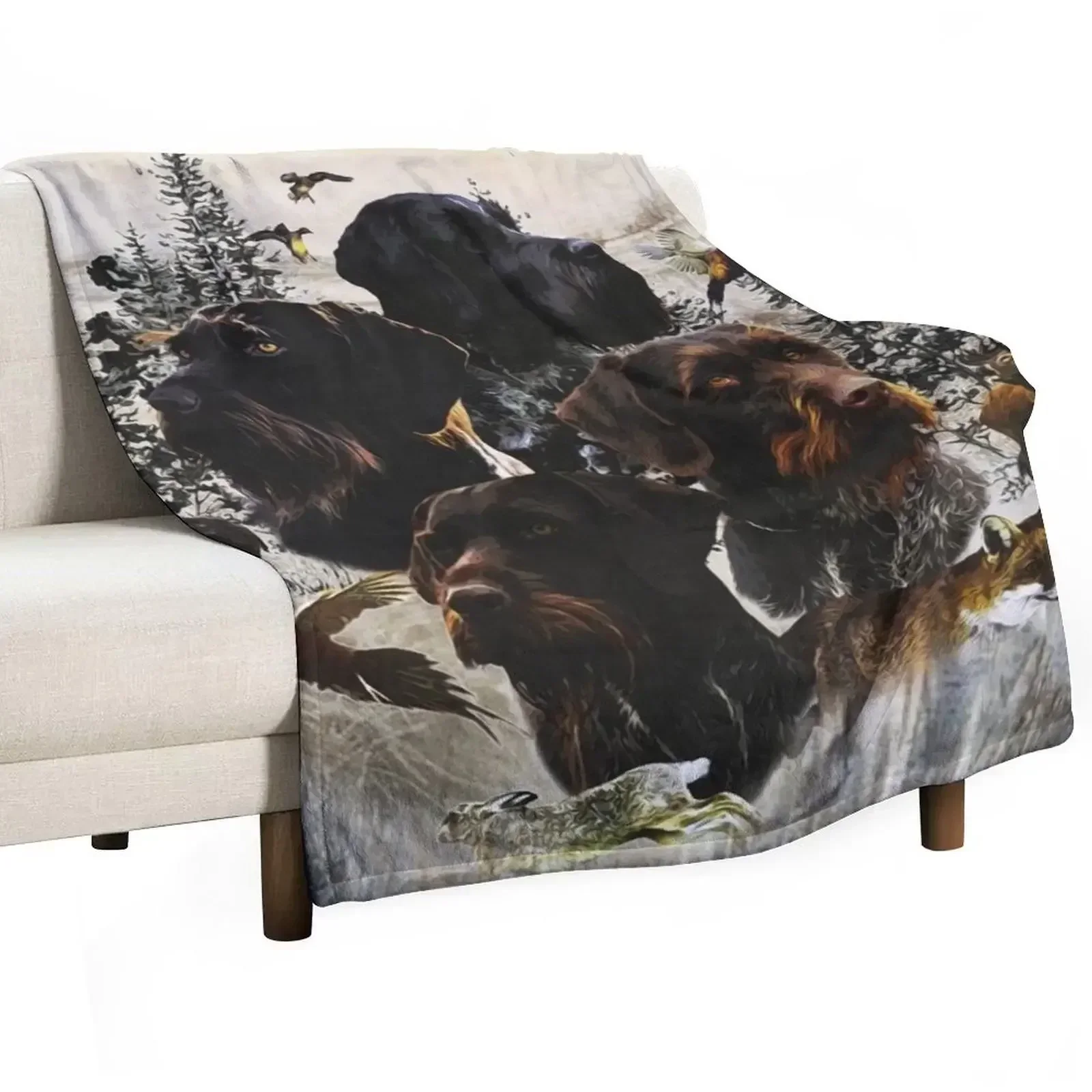 German Wirehaired Pointer , Continental pointing dog Throw Blanket Retros Decorative Sofa Sofa Vintage Blankets