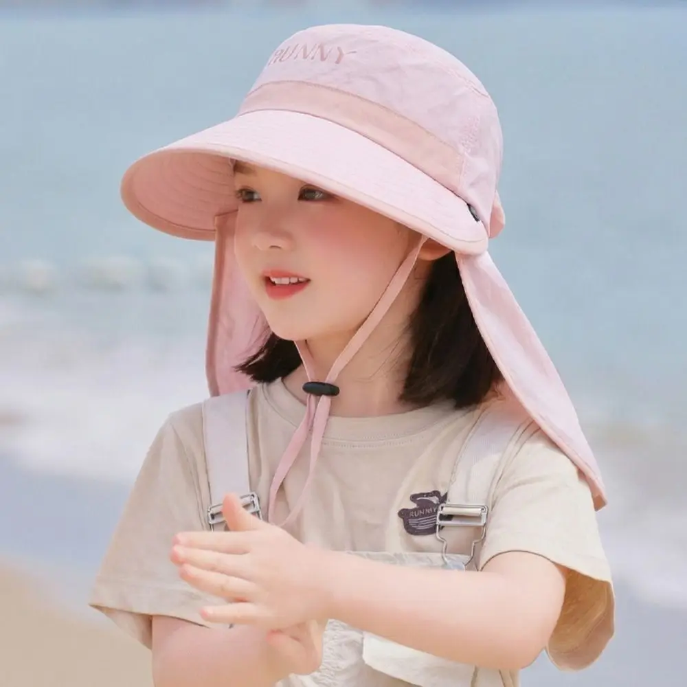 Big Brim Children's Sun Hat Extended Shawl Sun Protection Whistle Sunscreen Hat Cap Neck Cover Cartoon Fisherman Hat Summer