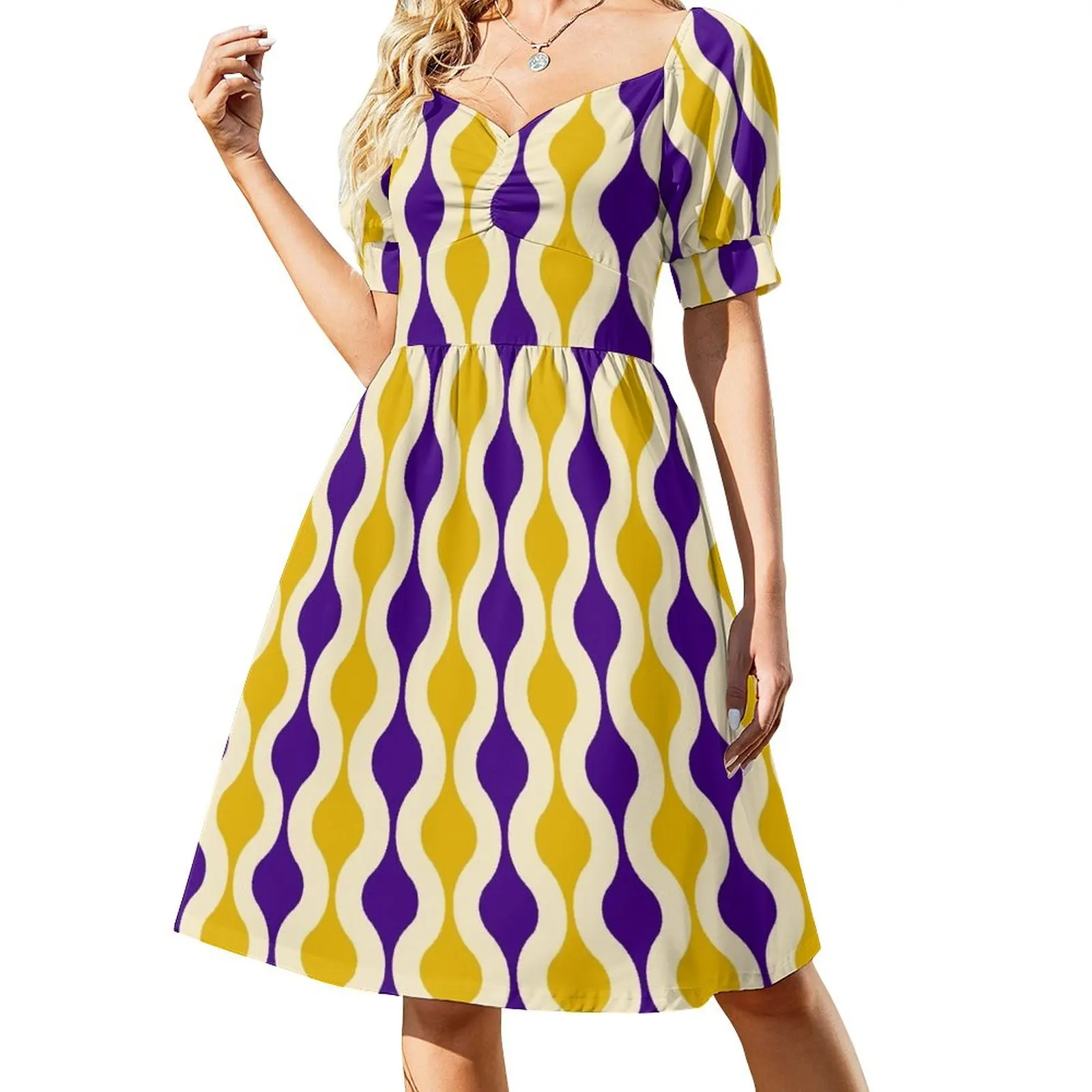 

Groovy 70's pattern purple and gold Sleeveless Dress beach dress dress women elegant luxury