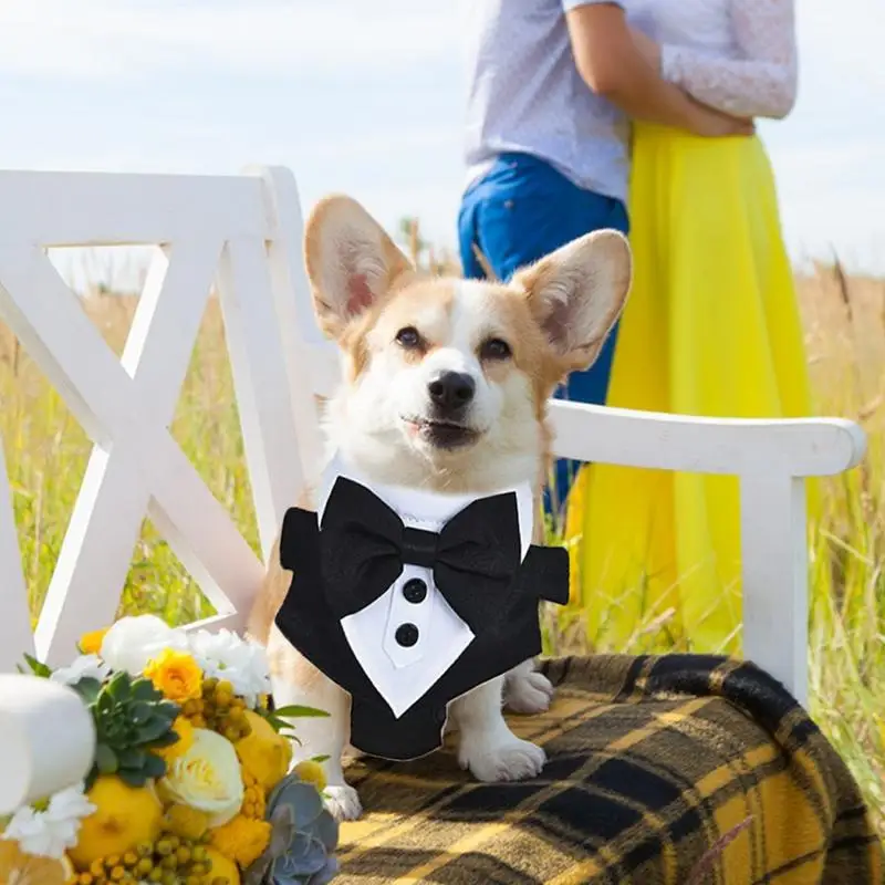 Dog Tuxedo For Small Dogs Dog Tuxedo Wedding Bandana Collar Dog Prince Wedding Bow Tie Shirt With Traction Rope  pet supplies