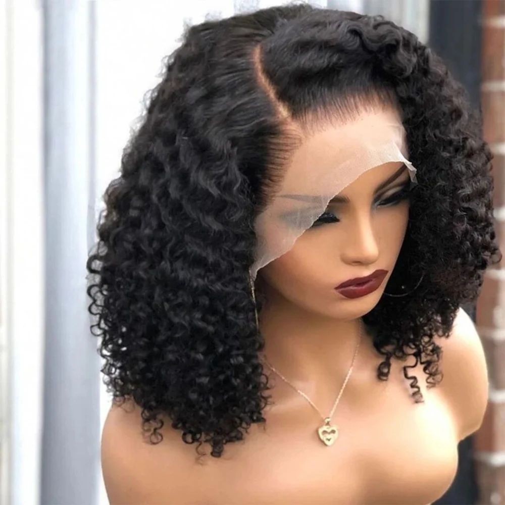 

Curly Bob Wig 13x4 Transparent Lace Frontal Wig T Part Brazilian Natural Deep Water Wave Lace Front Human Hair Wigs for Women