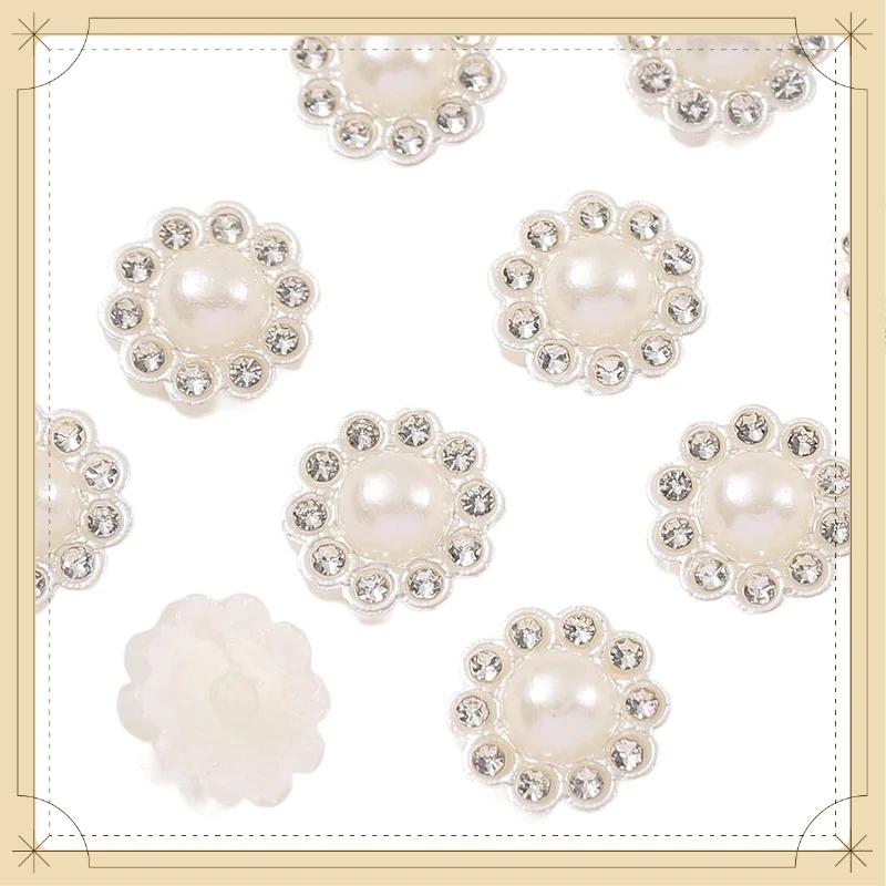 3D Half Round Sunflower Flatback Rhinestone Imitation Pearl Glue On Embellishments DIY Hair Bow Hairpin Handcraft Accessory