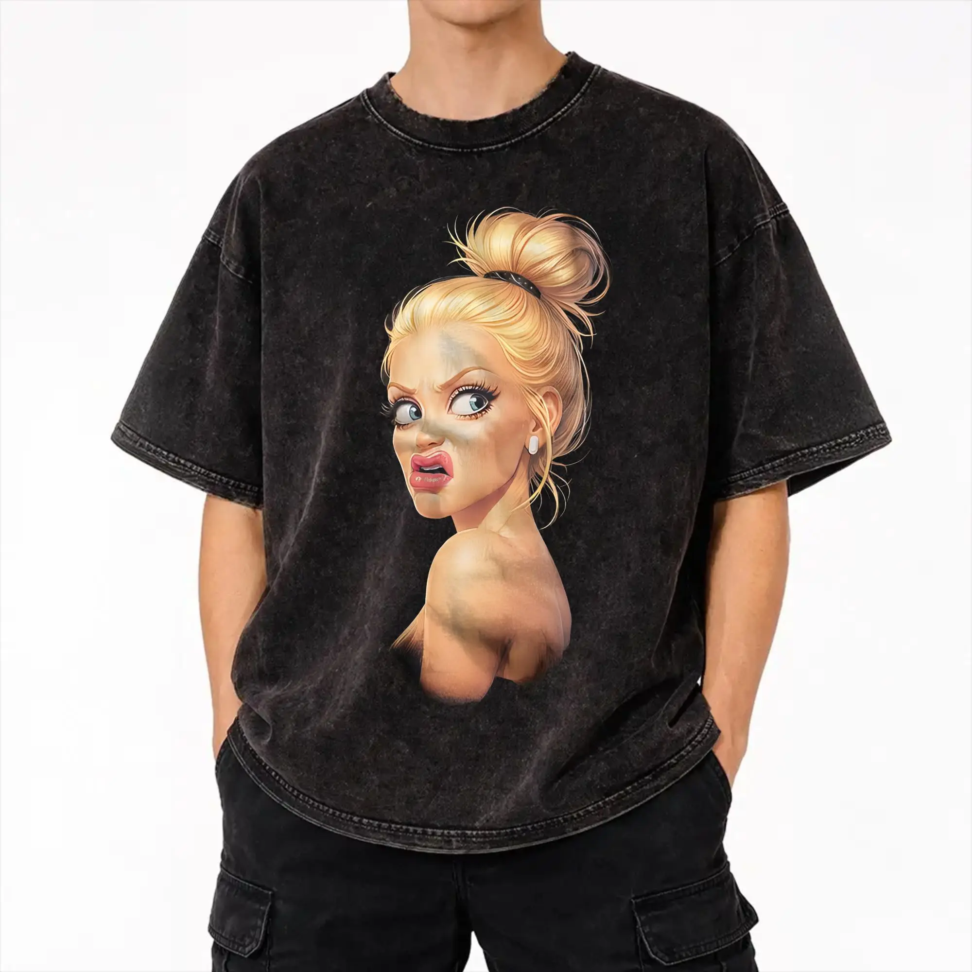Blonde Doll Disheveled Doll Merch Washed T Shirt for Men Women Streetwear Hip Hop T-Shirt Summer  Tees Tops Short Sleeve