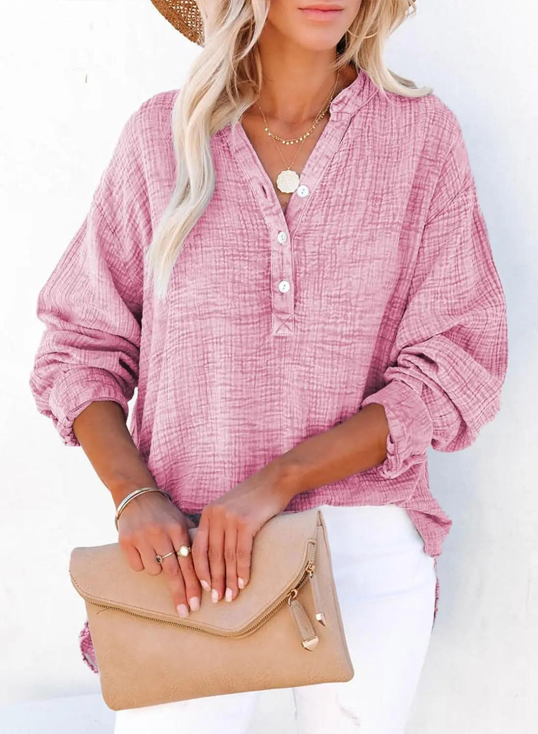 Cotton Casual Loose Blouse Shirt Women Long Sleeved V-neck Oversize Blouse Vintage Loose Blusas Spring Autumn 2024 Tunic Tops