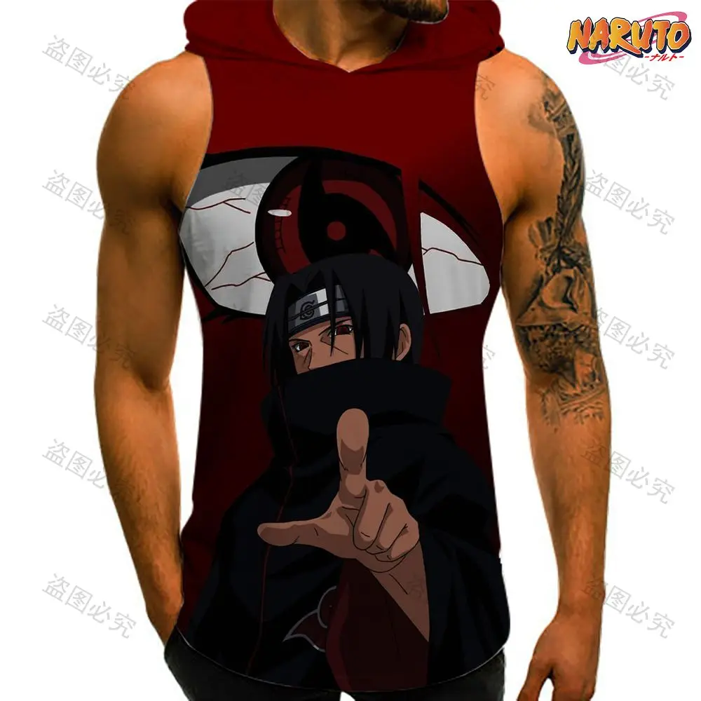 Y2k Hooded Vest Gym Clothing Men Essentials Naruto New Sportswear Trend Men's Clothes 2023 Anime T-shirts Bodybuilding Fashion