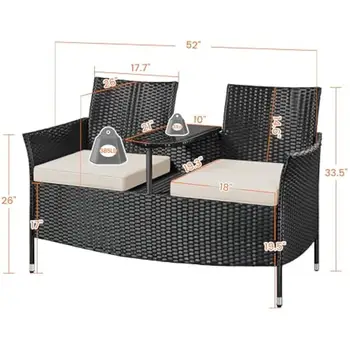 Loveseat de patio, silla doble de mimbre para exteriores con mesa auxiliar, juego de muebles de ratán sintético para dos personas, loveseat con 2 cojines extraíbles 8 best sales Muebles de exterior - №3