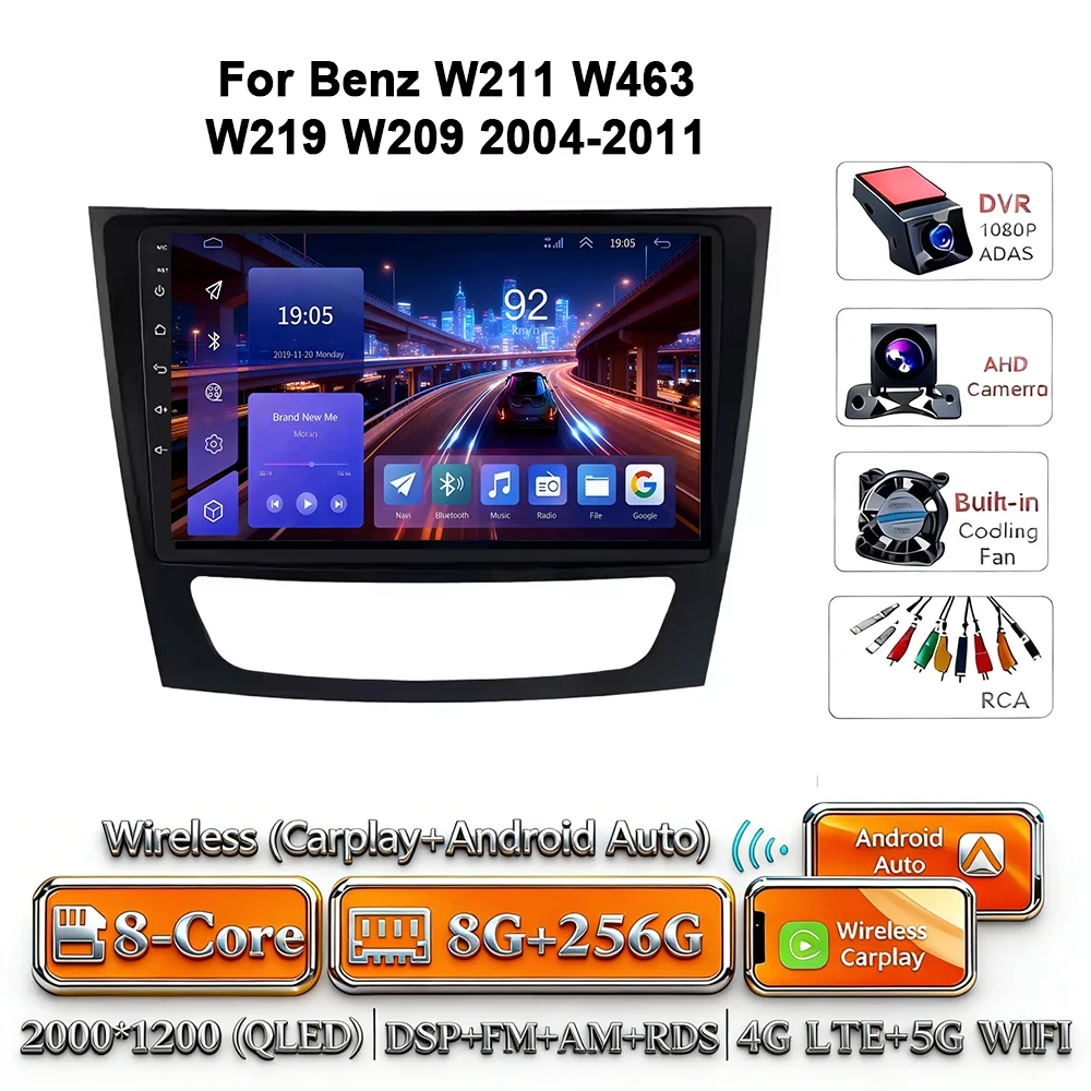 Android 17 autoradio 4G WIFI Carplay voor Mercedes Benz W211 E300 2002-2010 2din DVD GPS Multimedia Bluetooth touchscreen navigatie