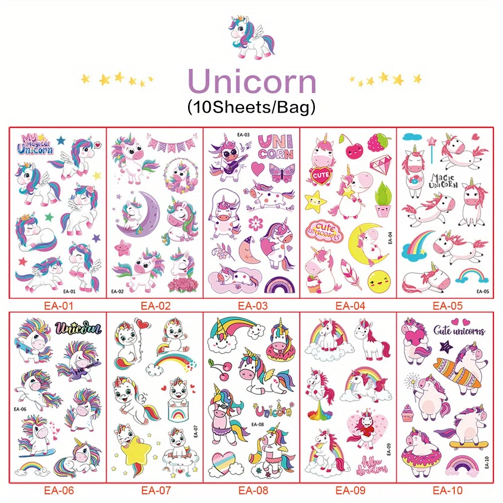 Fake Tattoos Temporary Tattoos Stickers Unicorn Mermaid Marine Animals Flower Fairy Pirate for Kids Birthday Party Supplies