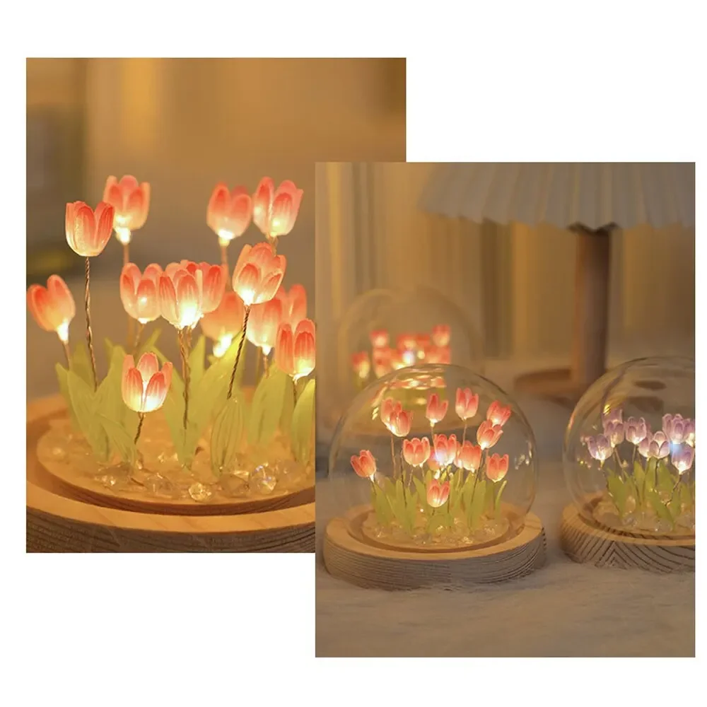 Künstliche Tulpe Nachtlicht mit transparenter Abdeckung, handgefertigte DIY Nachttischlampe, LED-Nachtlicht, Heimdekoration, Atmosphärenlicht – Detail 7