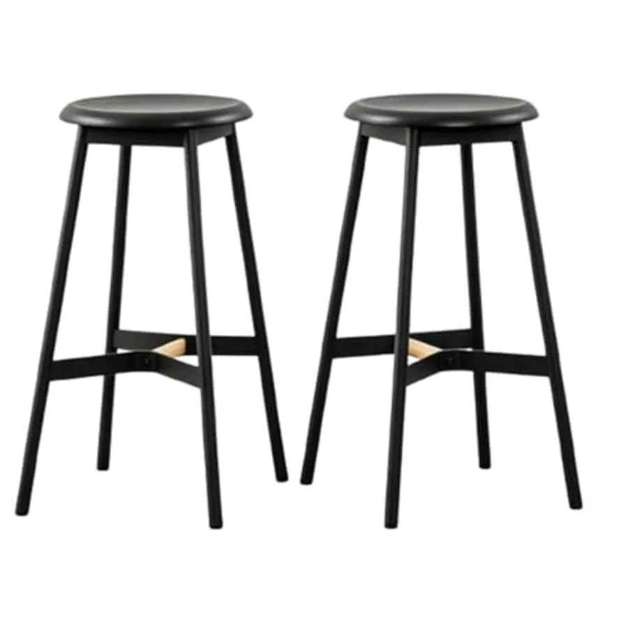 

Modern Minimalist Bar Stool Set of 2, Retro Solid Wood Seat Dining Chair, Height Stools Armless Counter Barstools for Kitchen,