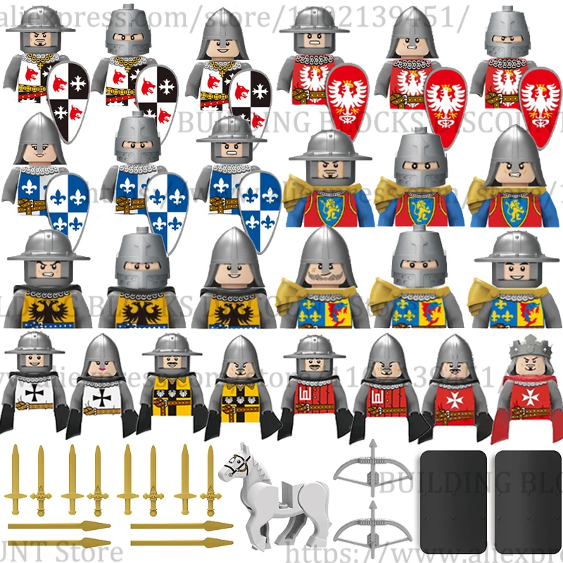 MOC Medieval Military Roman Soldiers Figures Building Blocks Officers Weapons Accessories Shield Helmet Coat Sword Bricks K136