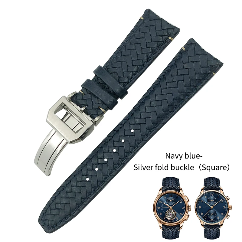 NONE 22 mm 20 mm 21 mm gewebtes Rindslederarmband, passend für IWC Portugieser Pilotenuhren Portofino IW5007, blaues Uhrenarmband aus weichem Leder 6