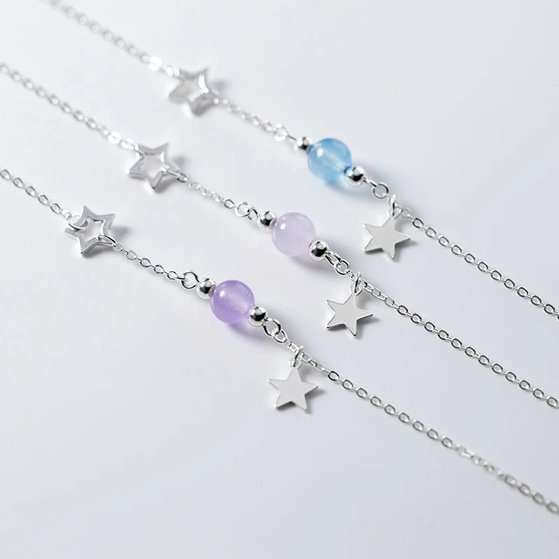 Modian Fashion 3 Color Natural Crystal Star 925 Sterling Silver Bracelet for Women Adjustable Bracelet Fine Jewelry Accessories