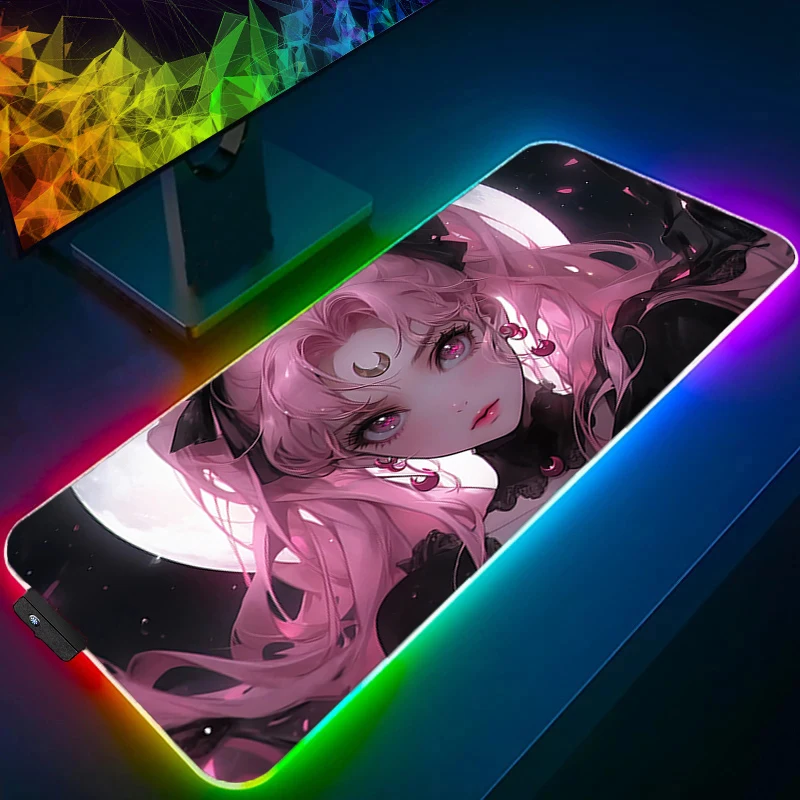 

RGB Large Mouse Pad Gamer Keyboard LED Mousepad pink S-Sailor Moons Pc Computer Desk Mat kawaii Gaming Pad Backlight Mouse Mats