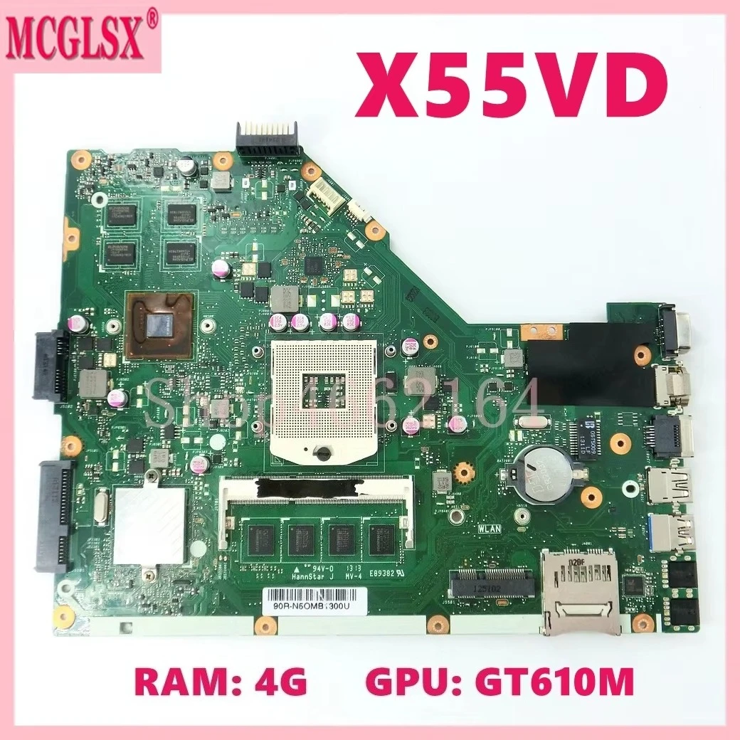 X55VD With 4GB-RAM GT610M GPU Laptop Motherboard For ASUS X55V X55VD X55VDR X55C X55CR Mainboard 100% Tested OK