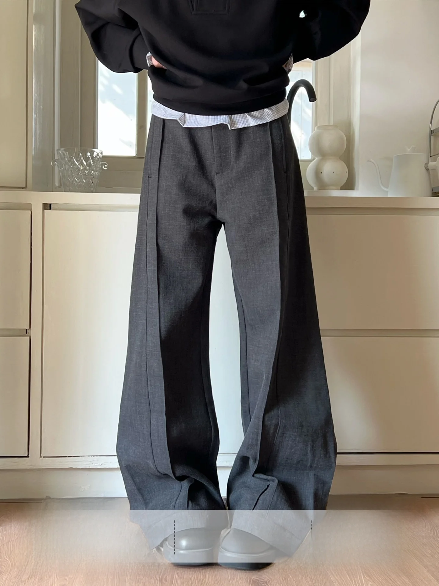 

Ja1 Casual Trousers Women's Loose Fit Pants Draped A-Line Wide Leg Pants Neutral Style Pleated Detail Polyester Fabric
