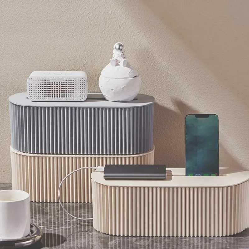 Cable Tidy Box with Lid, Stackable Plastic Cord Organizer for Home & Office Desk Cable Management