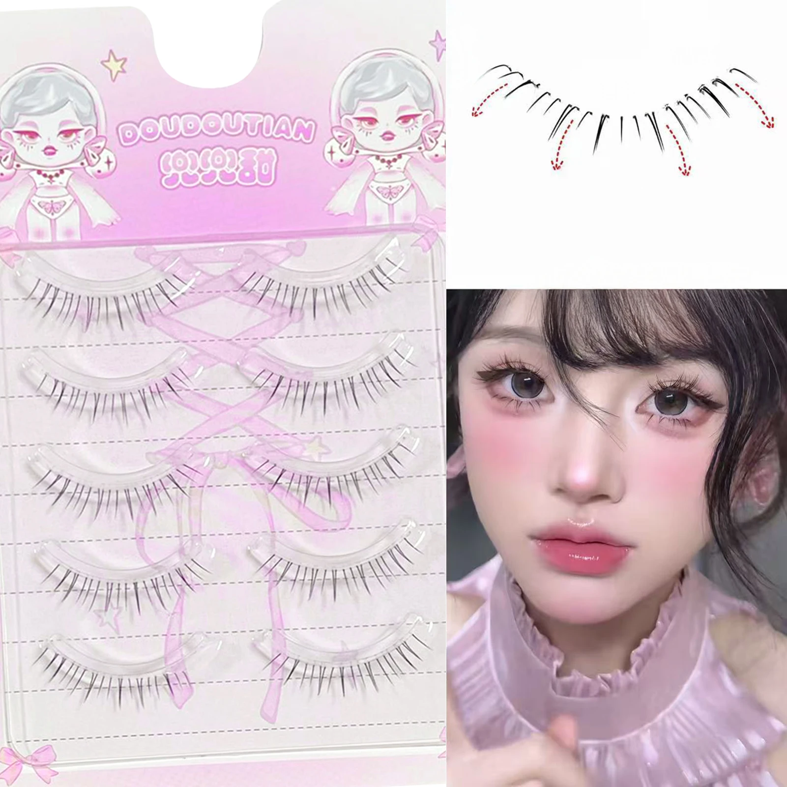 5 Paar 4–8 mm antike Cartoon-Unterwimpern, Wispy Cluster, natürliche tägliche Wimpernverlängerungen für Schönheit, Augen, Cosplay, Make-up