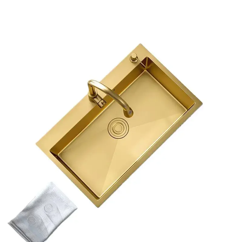 

304 stainless steel sink golden kitchen washing vegetables, large basin under the counter, single slot