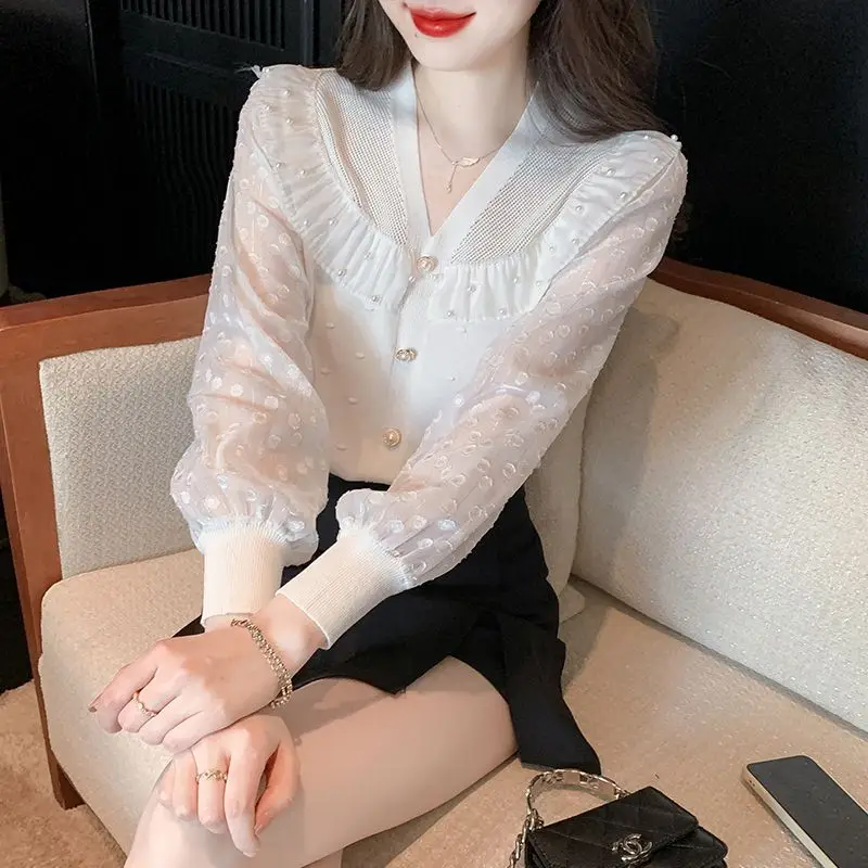 

Spring Autumn New Fashion V Neck Long Sleeve Women's Clothing Cardigan Aesthetic Loose Female Clothes Button Solid Women Shirt