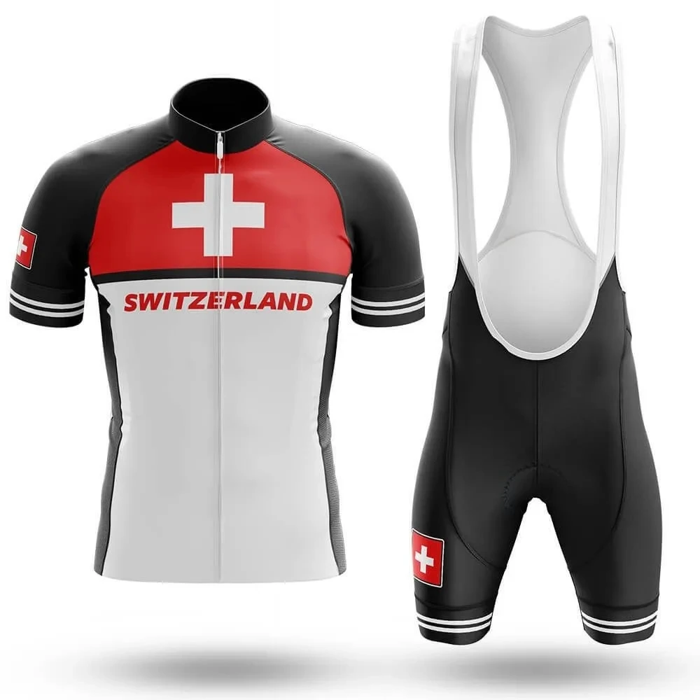 Swiss Red, Men\'s Cycling Jersey Set, Gradient Mountain Bike Tracksuit, Summer Sportswear, 2024