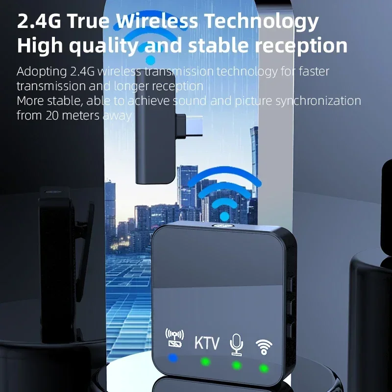 Mini Mic for iPhone Android Phone Outdoor Live Broadcast K Song Mic Wireless Lavalier Microphone Portable Audio Video Recording