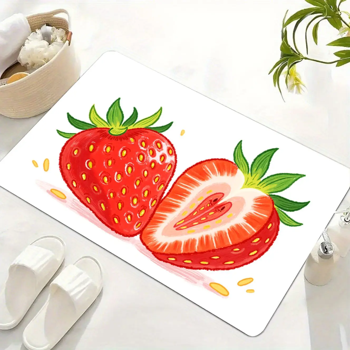 

MatMuse Sweet Strawberry Heart Slice Graphic Soft Diatomaceous Earth Mat Floor mats Easy Clean Washable Entrance Fashion Mat