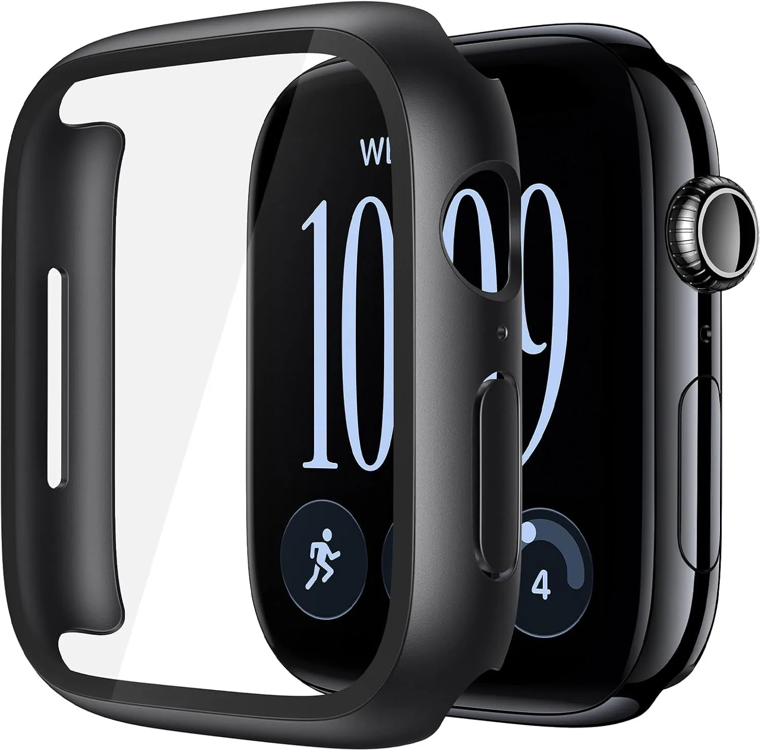 Displayschutzfolie für Apple Watch Gehäuse 46mm 42mm 45mm/41/44/40mm Gehärtetes Glas + Harte PC-Stoßschutzabdeckung Serie 12 11 10 9 8 7 6 SE 3