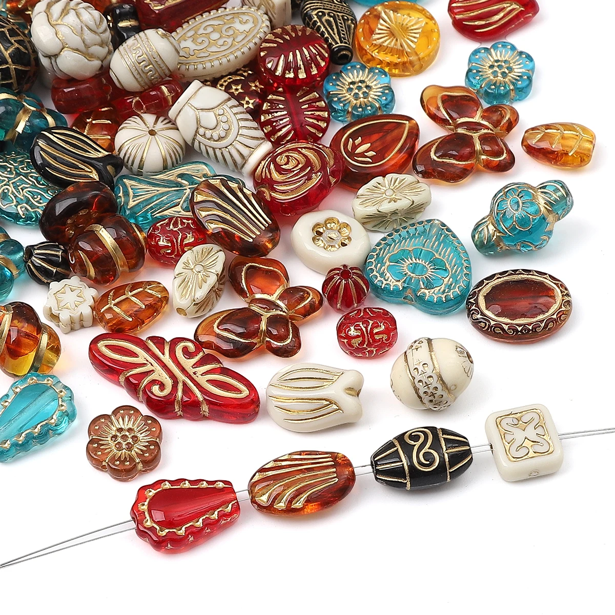 20g/bag acrylic retro gold stroke mixed style beads scattered beads handmade DIY making bracelets, necklaces, earrings, jewelry