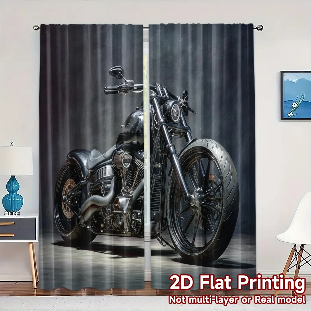 2pcs, 2D FLAT PRINTING Curtains (Without Rod) Darksteel Rider Chic Window Curtain Versatile Fabric Curtains Decorations For Home
