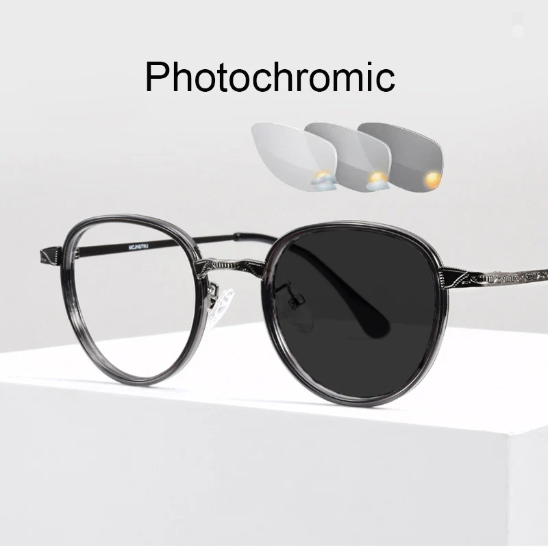 

2022 Fashion Retro Round TR90 Sun Photochromic Reading Glasses Men Ultra Light Metal Presbyopic Glasses Sun Eyeglasses Outdoor