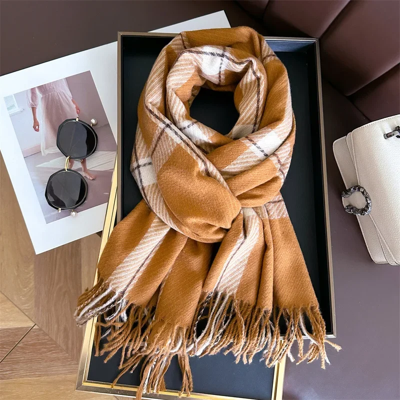 

2024 Cashmere Imitation Fashion Hijabs Scarves Men Women Autumn Winter Warm Tassels Long Scarf Shawls Unisex Luxury Neckerchief