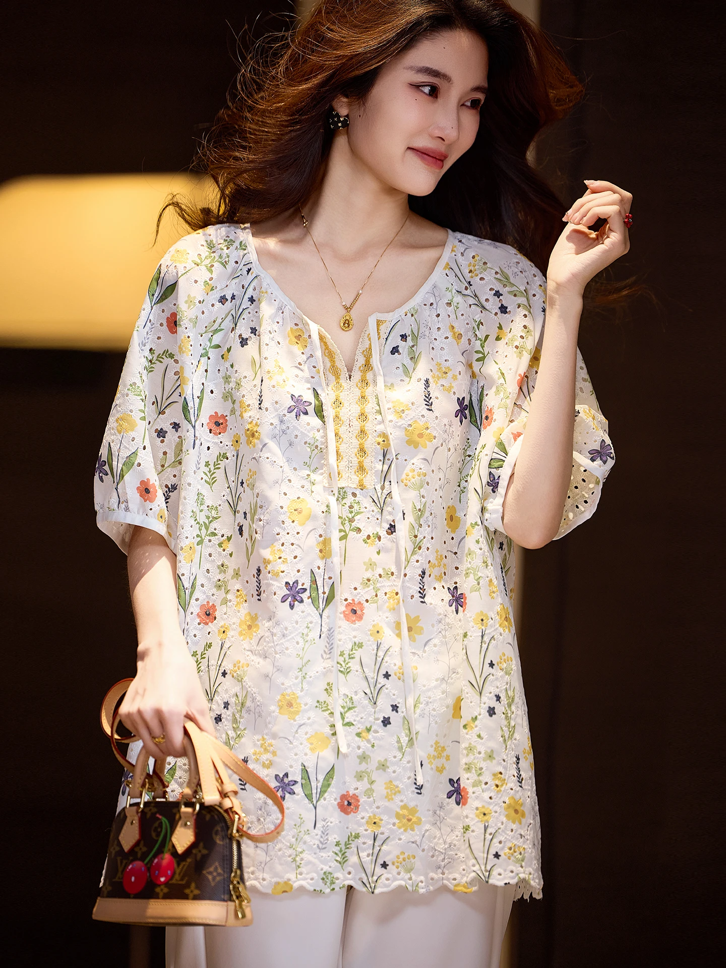 

Elegant Embroidered Hollow out Short Sleeve Shirt Women's European Style New Summer Loose Cover up Shirt by SuMu Street Style